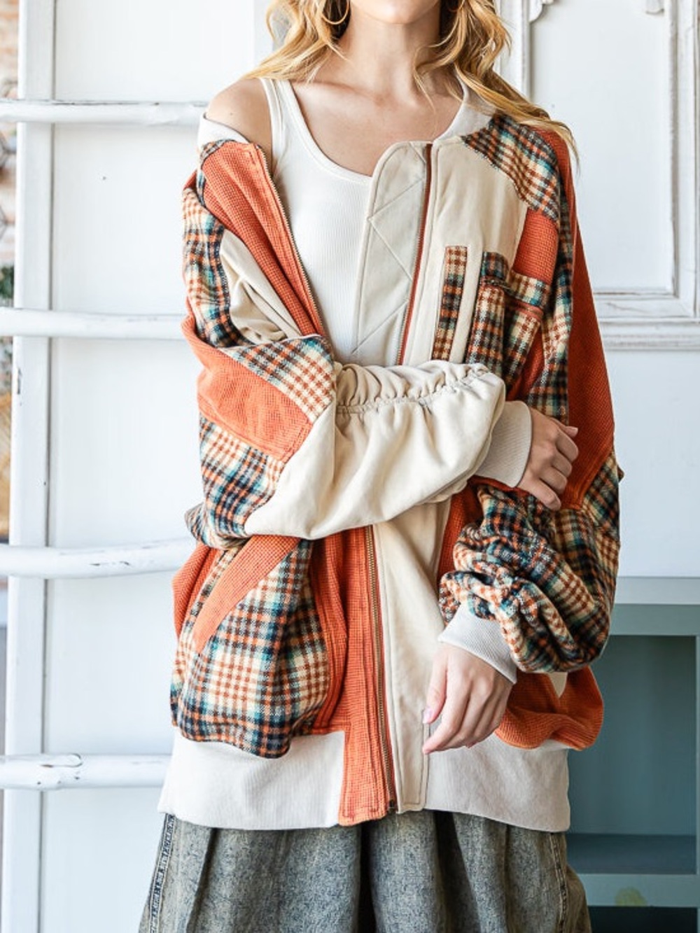 Oli & Hali WASHED COLORBLOCK ZIP
FRONT BOMBER TERRY JACKET NWOT